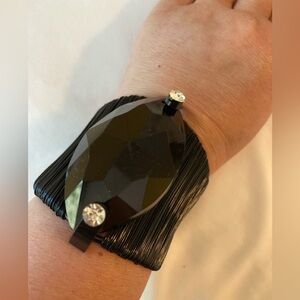 Chunky Large Faceted Black Stone Cuff Bracelet Statement